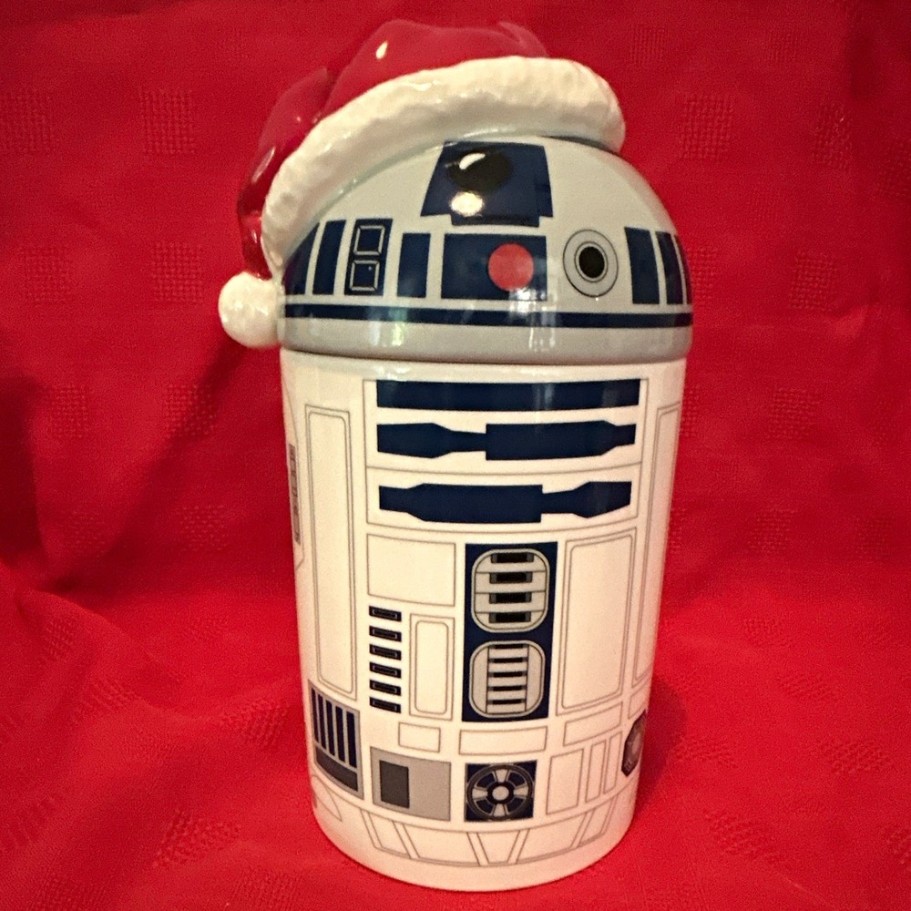 Star Wars R2D2 Ceramic Christmas Treat Cookie Jar Santa Hat Hallmark 2014